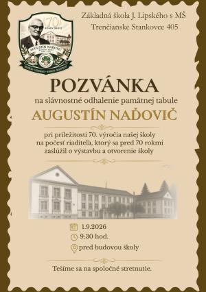 Pozvánka na odhalenie pamätnej tabule Augustín Naďovič